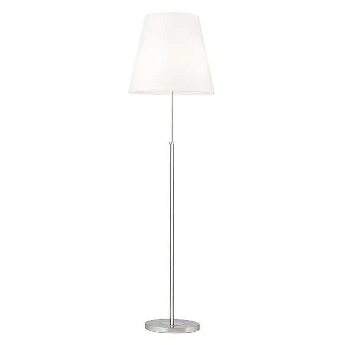 Orion Leuchten Stehleuchte - 40 W, Höhe: 165 cm, E27 - Moderne Stehleuchte mit weißem konischem Schirm und gebürstetem Metallschaft auf rundem Fuß.