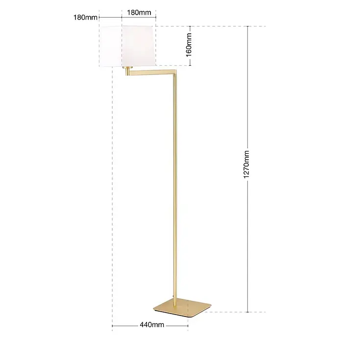Orion Leuchten Stehleuchte - 40 W, Höhe: 127 cm, E27 - Goldene Stehlampe mit weißem zylindrischem Lampenschirm.
