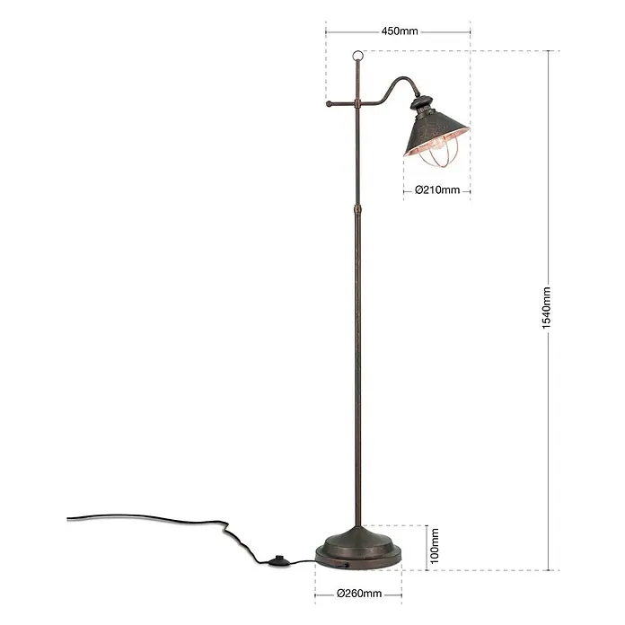 Orion Leuchten Stehleuchte - 40 W, Höhe: 154 cm, E27 - Rustikale braune Stehlampe aus Metall mit verstellbarem Kopf und rundem Fuß.