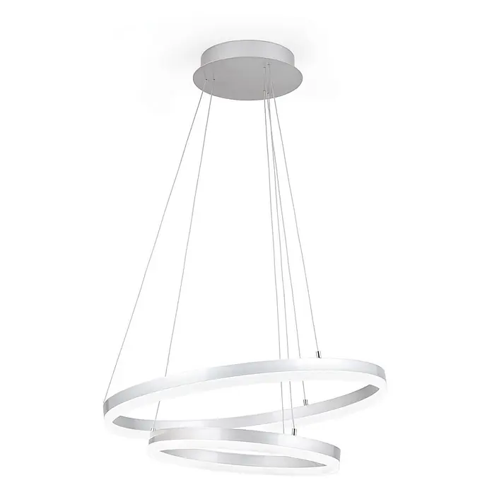 Orion Leuchten LED-Pendelleuchte rund -  - Moderne silber-weiße LED-Pendelleuchte mit zwei ineinander verschlungenen Ringen, von der Decke hängend.