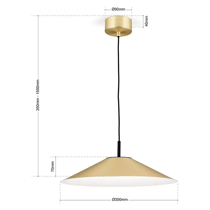 Orion Leuchten LED-Pendelleuchte rund -  - Goldfarbene Pendelleuchte mit konischem Schirm (Ø350mm) und verstellbarer Höhe (350-1500mm).