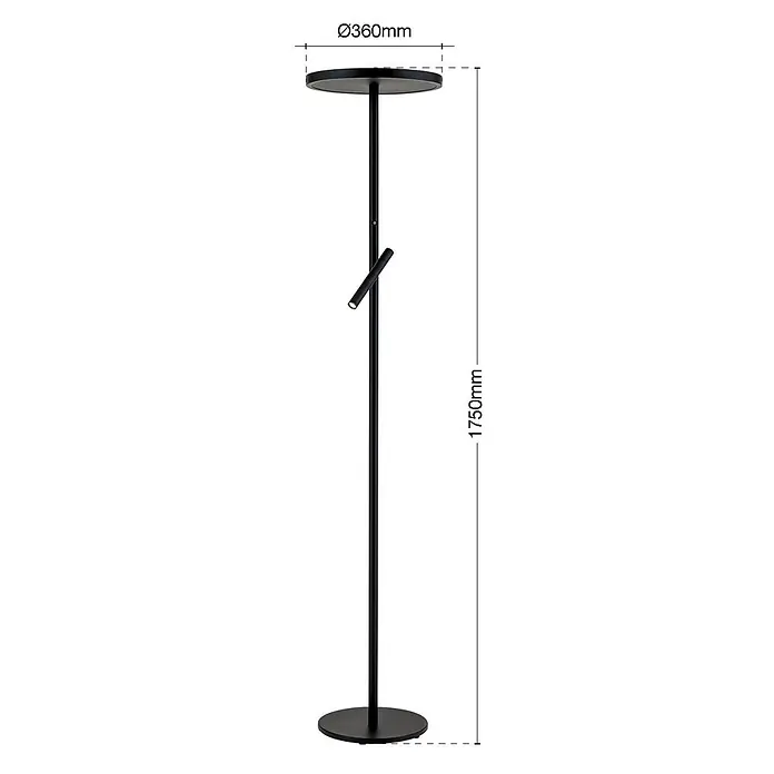 Orion Leuchten LED-Deckenfluter - 33 W, Höhe: 175 cm - Schwarze Stehlampe aus Metall mit Uplighter und verstellbarer Leseleuchte.