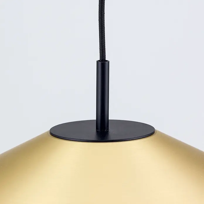 Orion Leuchten LED-Pendelleuchte rund -  - Goldene Pendelleuchte mit schwarzem Textilkabel und schwarzer Halterung.