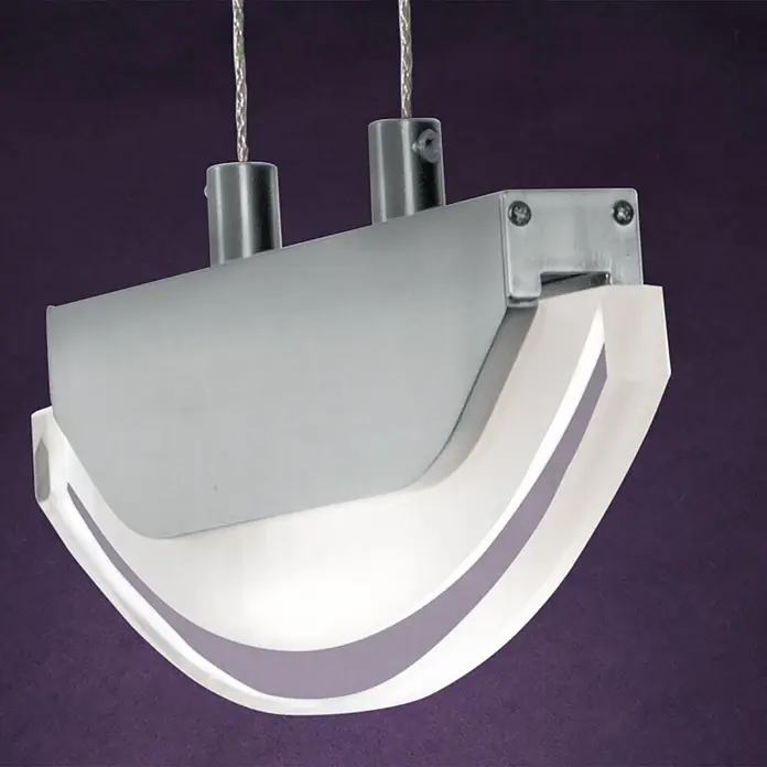 Orion Leuchten LED-Pendelleuchte rund -  - Modernes Hängelicht mit silbernem gebürstetem Metalloberteil und gebogenem, mattiertem Acryldiffusor.
