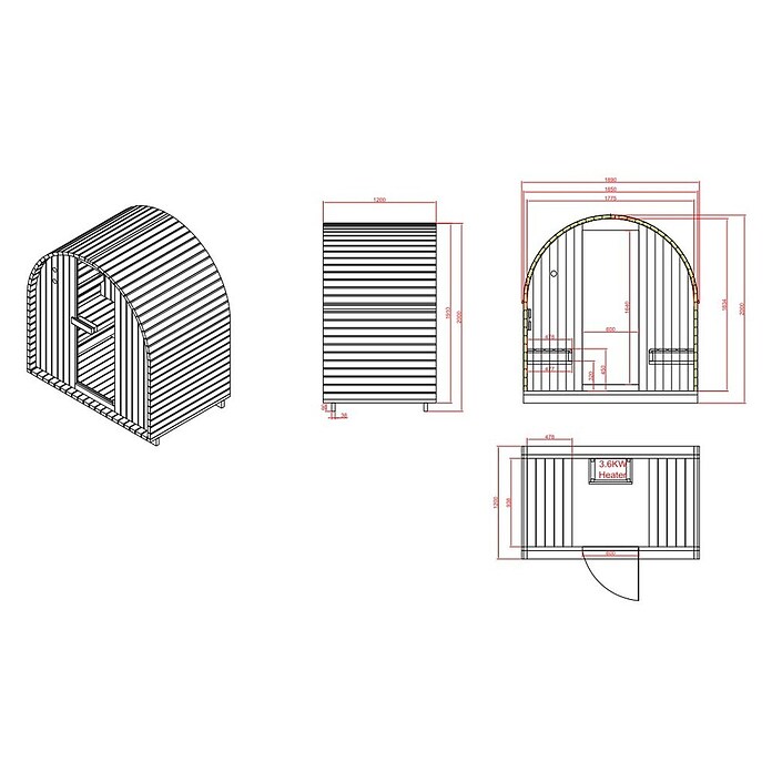 Sanotechnik Finska savna Island L  (Električna peč, Do x Š x V: 189 x 120 x 200 cm) | 4146 - Element-Saunen | DCGA - Fertigsauna | DCG - Sauna Wellness | DC - Sanitärinstallation | D - Sanitär | BAUHAUS