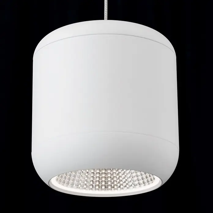 Orion Leuchten LED-Pendelleuchte - L x B x H: 110 x 12 x 150 cm - Weiße zylindrische LED-Pendelleuchte mit sichtbarer facettierter LED-Anordnung.