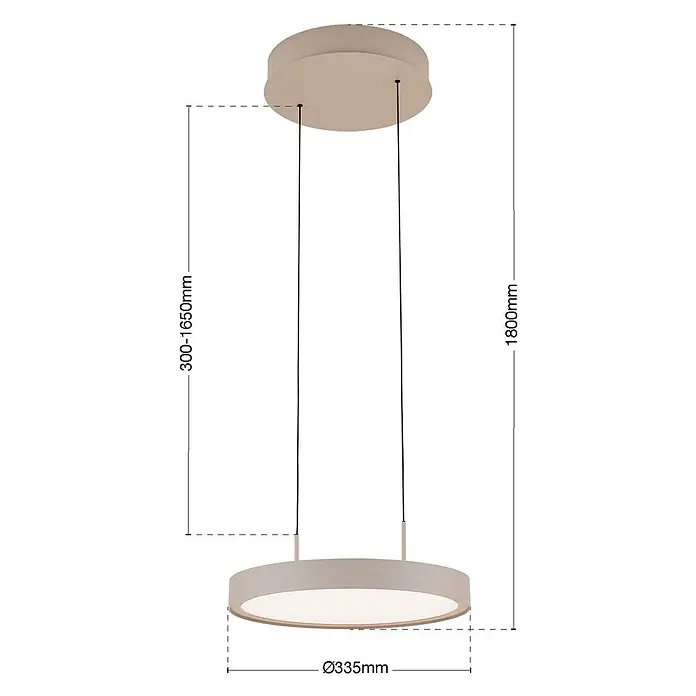 Orion Leuchten LED-Pendelleuchte rund -  - Runde, hellbeige Pendelleuchte mit verstellbarer Aufhängung (300-1650mm) und 335mm Durchmesser. Gesamthöhe 1800mm.
