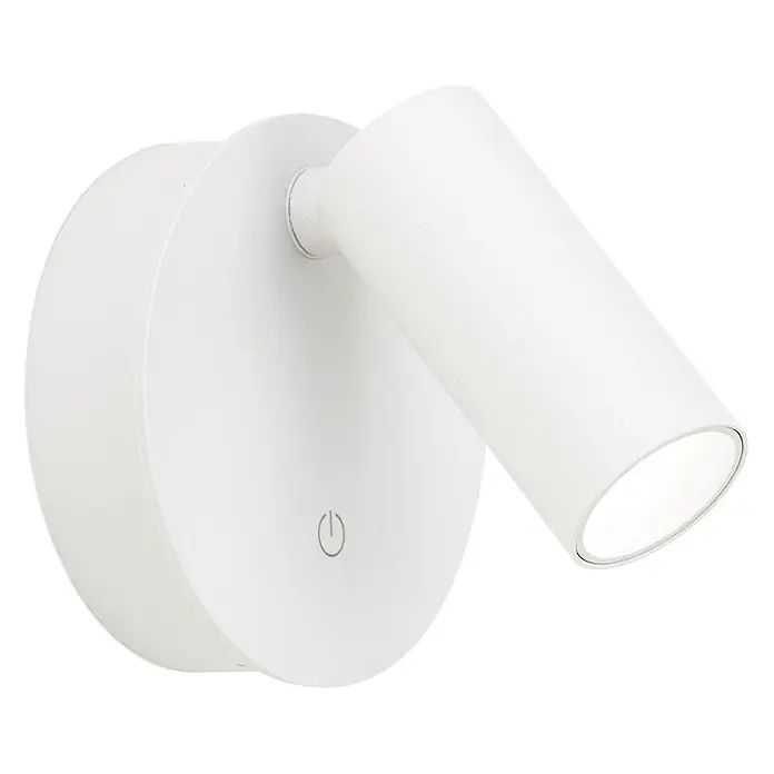 Orion Leuchten Akku-Wandleuchte - 8 x 8 x 6 cm, IP20 - Weiße wandmontierte LED-Spotleuchte mit verstellbarem zylindrischem Kopf und integriertem Touch-Power-Symbol.