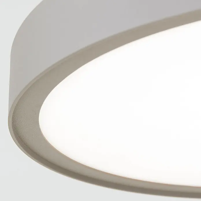 Orion Leuchten LED-Pendelleuchte rund -  - Runde LED-Leuchte mit weißem Licht und strukturiertem grauem Rand.