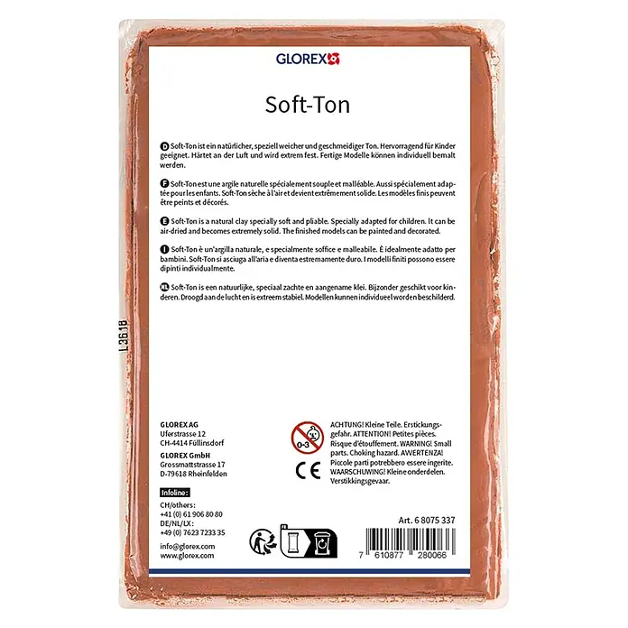 Glorex Hobby Time Softton - 2.500 g, Terracotta - Brauner Soft-Ton Natur-Modelliermasse, lufttrocknend, geschmeidig und für Kinder zum Bemalen geeignet.