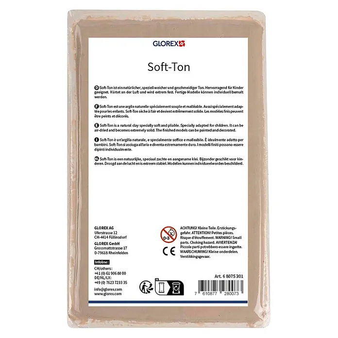 Glorex Hobby Time Softton - 2.500 g, Weiß - Verpackung für Soft-Ton lufthärtende Modelliermasse, ein natürlicher, weicher Ton, geeignet für Kinder. Der helle Ton härtet an der Luft.