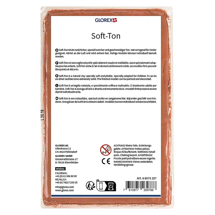 Glorex Hobby Time Softton - 1.000 g, Terracotta - Soft-Ton natürliche, erdig-braune, lufttrocknende Modelliermasse in Klarsichtverpackung, ideal für Kreatives.