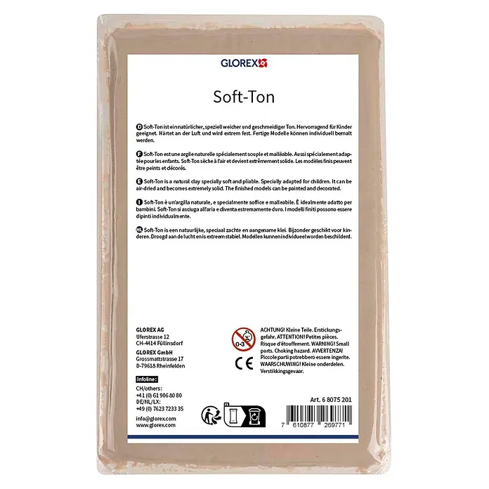 Glorex Hobby Time Softton - 1.000 g, Weiß - Verpackter Block heller, lufttrocknender Modelliermasse namens Soft-Ton.
