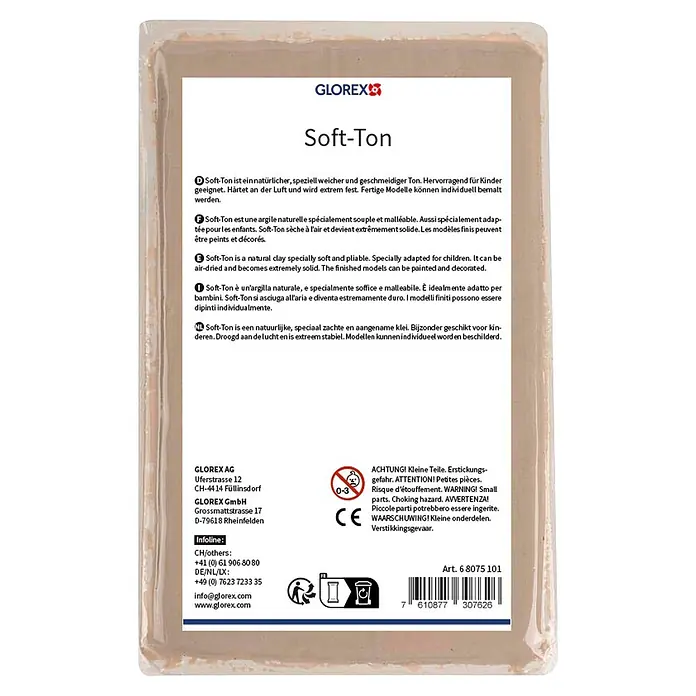 Glorex Hobby Time Softton - 500 g, Weiß - Packung Soft-Ton Modelliermasse in Naturtonfarbe.