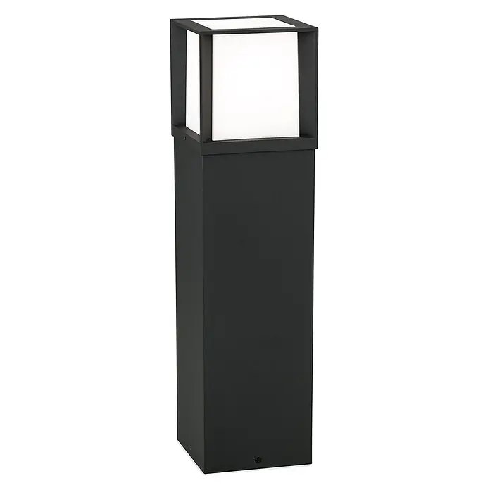 Orion Leuchten Außensockelleuchte - 16 x 16 x 60 cm, Ohne Leuchtmittel - Moderne schwarze rechteckige Pollerleuchte mit heller weißer Diffusor-Oberseite.
