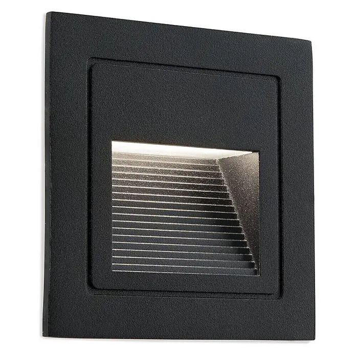 Orion Leuchten LED-Einbauleuchte - L x B x H: 7,2 x 8,5 x 8,5 cm - Schwarze quadratische Einbauwandleuchte mit strukturierter Oberfläche und gerillter Innenseite für abwärts gerichtetes Licht.