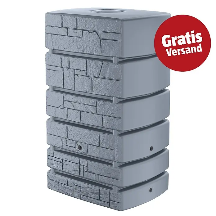 Regenspeicher Tower Stone - 500 l, Hellgrau - Grauer, rechteckiger Regenspeicher mit Steinoptik.