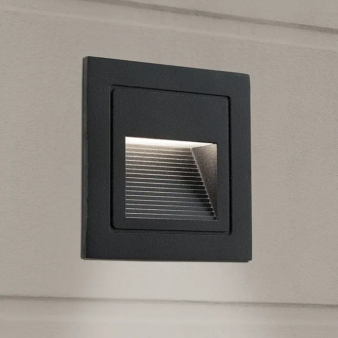 Orion Leuchten LED-Einbauleuchte - L x B x H: 7,2 x 8,5 x 8,5 cm - Dunkle, strukturierte quadratische Einbaustufenleuchte mit horizontalen Lamellen und warmem Licht.