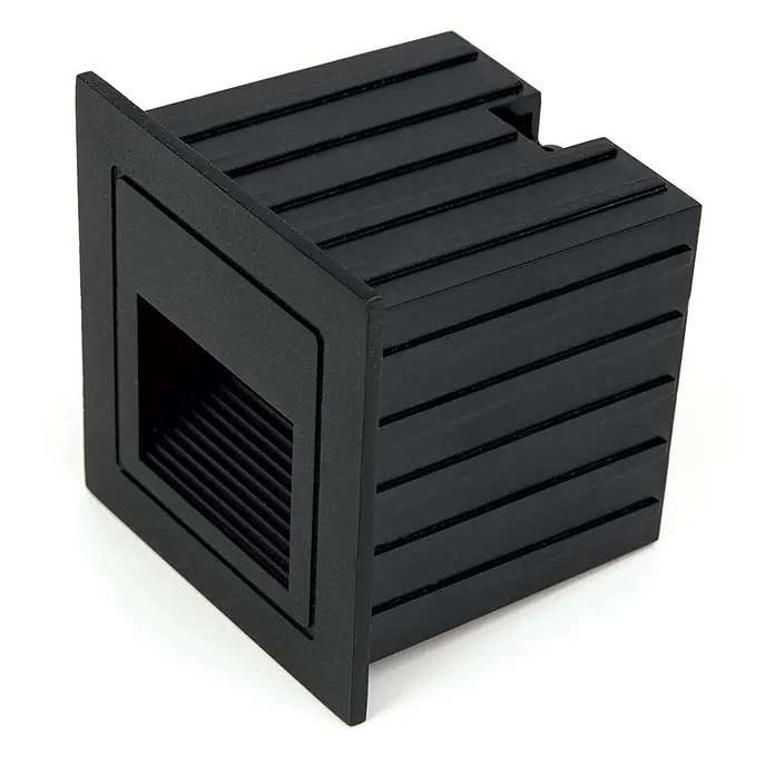 Orion Leuchten LED-Einbauleuchte - L x B x H: 7,2 x 8,5 x 8,5 cm - Schwarzes quadratisches Einbauteil mit gerippter Innenseite und Frontrahmen.