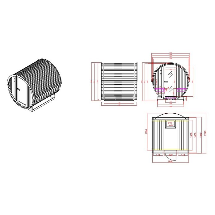 Sanotechnik Savna v sodu Nyborg M  (Električna peč, Do x Š x V: 194,2 x 204,9 x 194,9 cm) | 4146 - Element-Saunen | DCGA - Fertigsauna | DCG - Sauna Wellness | DC - Sanitärinstallation | D - Sanitär | BAUHAUS