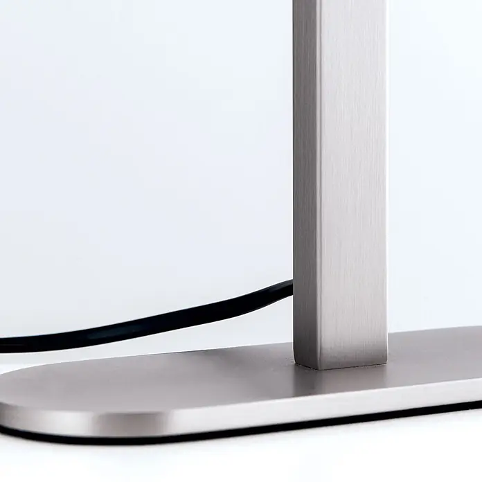 Orion Leuchten LED-Tischleuchte - 12 W, Warmweiß - Gebürsteter Metallsockel und vertikaler Ständer mit schwarzem Kabel. Modernes, minimalistisches Design.