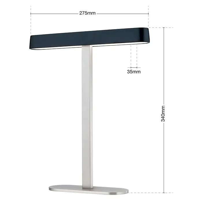 Orion Leuchten LED-Tischleuchte - 12 W, Warmweiß - Moderne Tischleuchte aus gebürstetem Metall mit dunkelgrauem, rechteckigem Kopf, silbernem Ständer und ovalem Sockel. Gesamthöhe 340mm.