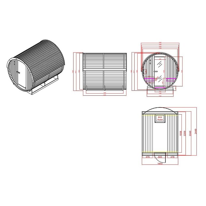 Sanotechnik Savna v sodu Nyborg L  (Električna peč, Les, Do x Š x V: 194,2 x 244,9 x 194,9 cm) | 4146 - Element-Saunen | DCGA - Fertigsauna | DCG - Sauna Wellness | DC - Sanitärinstallation | D - Sanitär | BAUHAUS