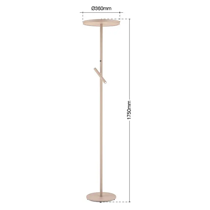 Orion Leuchten LED-Deckenfluter - 33 W, Höhe: 175 cm - Beige Stehlampe aus Metall mit integriertem runden Tisch und verstellbarer Leseleuchte.