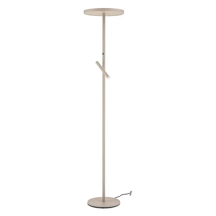 Orion Leuchten LED-Deckenfluter - 33 W, Höhe: 175 cm - Hohe, hellbeige Metall-Stehleuchte mit rundem Uplight-Schirm, verstellbarer Leseleuchte und Schalter am Stab.