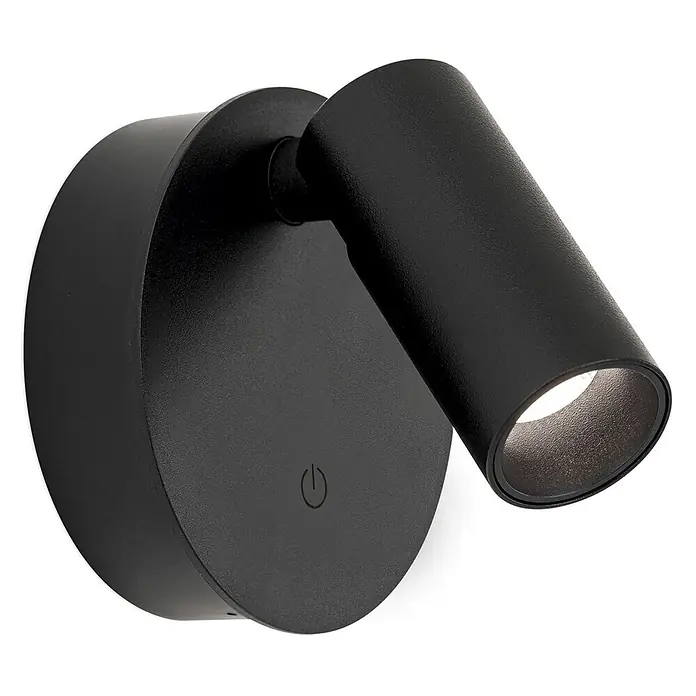 Orion Leuchten Akku-Wandleuchte - 8 x 8 x 6 cm, IP20 - Schwarzer, wandmontierter LED-Spot mit verstellbarem Kopf und Einschaltsymbol, Licht an.