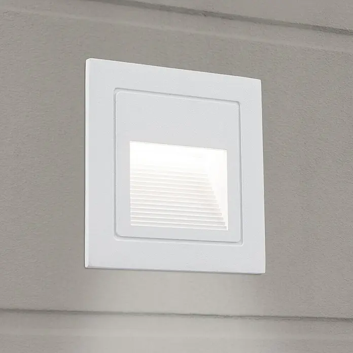 Orion Leuchten LED-Einbauleuchte - L x B x H: 7,2 x 8,5 x 8,5 cm - Weißes quadratisches Einbaustrahler für Stufen mit Lamellen, für Abwärtsbeleuchtung.