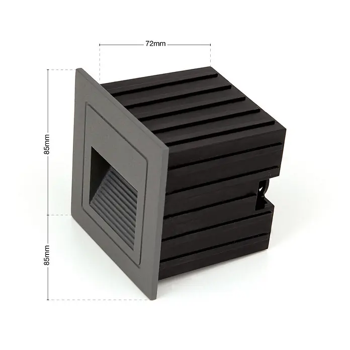 Orion Leuchten LED-Einbauleuchte -  - Quadratische dunkelgraue Einbauleuchte mit geripptem schwarzem Gehäuse, 85x85mm vorne, 72mm tief.