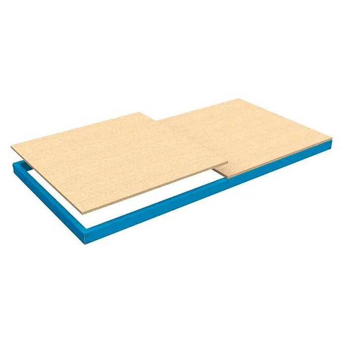 Regalux Balda adicional - L x An x Al: 180 x 60 x 1,2 cm - Vista del producto de una plataforma modular con marco azul y superficie beige, ideal para aplicaciones versátiles.