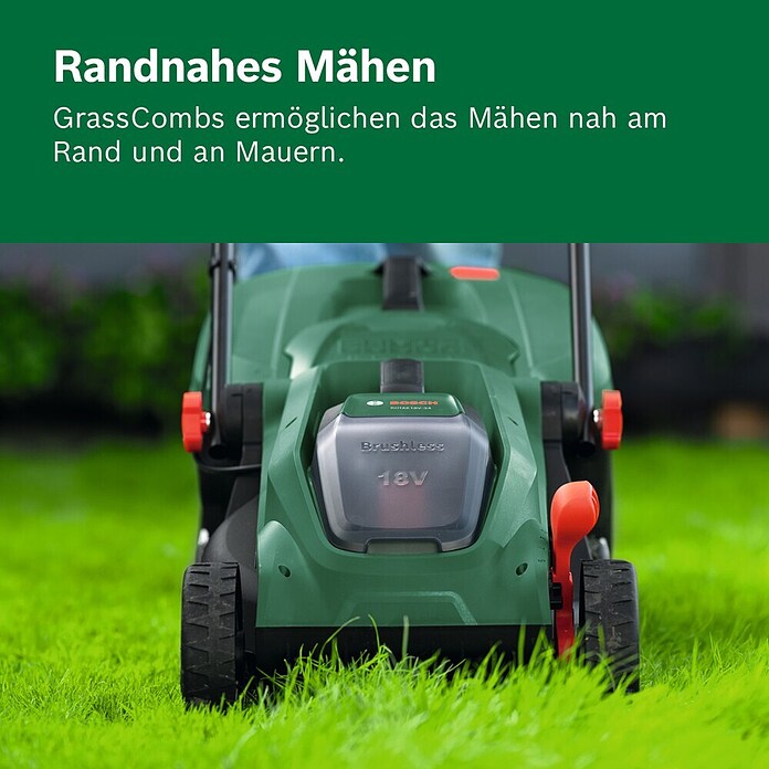 Bosch Power for All 18V Akumulatorska kosilnica ROTAK 18V-34  (1 baterija, 4 Ah, Širina reza: 34 cm) | 7239 - Akkumäher Marke | IAEA - Rasenmäher | IAE - Gartenmotorgeräte | IA - Gartenhartware | I - Stadtgarten | BAUHAUS