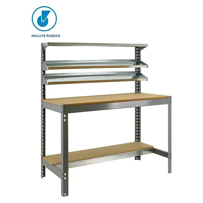 Simonrack Simonwork Banco de trabajo BT1 Mobile - L x An: 76 x 151 cm, Altura de trabajo: 152 cm, Carga soportada: 120 kg, Gris - Banco de trabajo robusto con estantes, perfecto para taller o sala de hobby. Ideal para profesionales y aficionados al bricolaje.