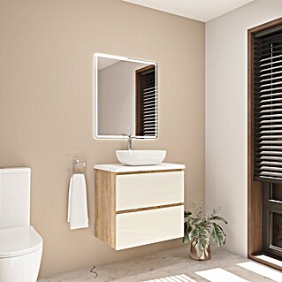 Mueble de lavabo Isa (L x An x Al: 44,6 x 70 x 54,5 cm, Beige, Número de cajones: 2 ud.)