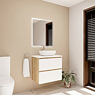 Mueble de lavabo Isa (L x An x Al: 44,6 x 70 x 54,5 cm, Blanco seda, Número de cajones: 2 ud.)