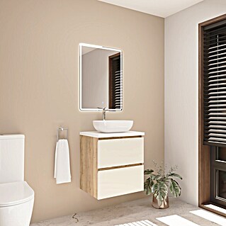 Mueble de lavabo Isa (L x An x Al: 44,6 x 60 x 54,5 cm, Beige, Número de cajones: 2 ud.)