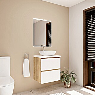 Mueble de lavabo Isa (L x An x Al: 44,6 x 60 x 54,5 cm, Blanco seda, Número de cajones: 2 ud.)