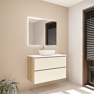 Mueble de lavabo Isa (L x An x Al: 44,6 x 100 x 54,5 cm, Beige, Número de cajones: 2 ud.)
