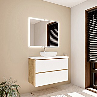 Mueble de lavabo Isa (L x An x Al: 44,6 x 100 x 54,5 cm, Blanco seda, Número de cajones: 2 ud.)