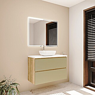 Mueble de lavabo Isa (L x An x Al: 44,6 x 100 x 54,5 cm, Verde, Número de cajones: 2 ud.)