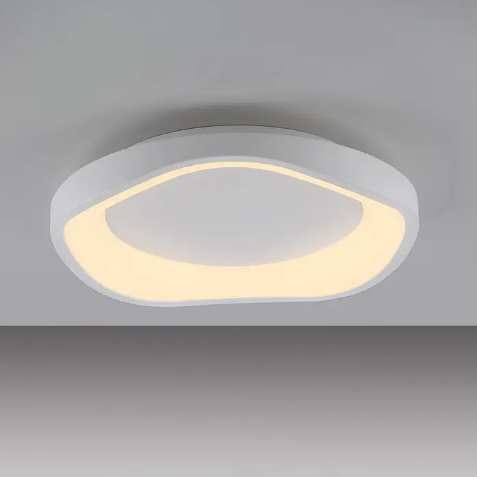 Just Light LED-Deckenleuchte rund Monta - 21 W, Ø x H: 40 x 7,5 cm, Weiß, Warmweiß - Weiße, ovale LED-Deckenleuchte mit modernem, geschwungenem Design, beleuchtet mit warmem Licht.