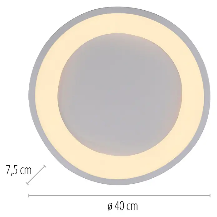 Just Light LED-Deckenleuchte rund Tavoli - 10 W, Ø x H: 28,5 x 7 cm, Sandbrise, Neutralweiß - Runde weiß-graue LED-Deckenleuchte mit warmweiß beleuchtetem Innenring.