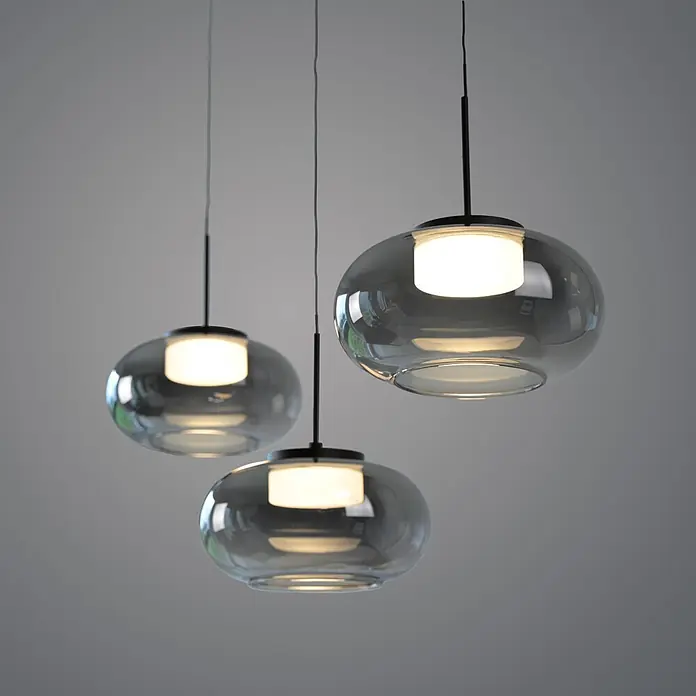 Just Light LED-Pendelleuchte Sia - 6 W, L x B x H: 80 x 75 x 20 cm, Rauchglas/ Schwarz, Warmweiß, Anzahl Leuchtmittel: 3 Stk. - Drei moderne Hängelampen mit Rauchglas-Schirmen und weißen Innendiffusoren.