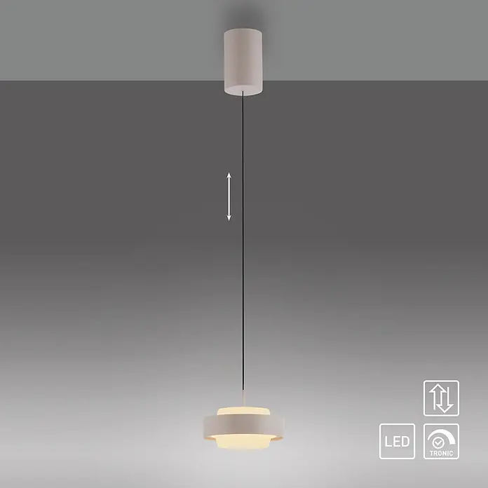 Just Light Pendelleuchte rund Elmo - 18 W, Ø x H: 17,5 x 200 cm, Sandbeige, Anzahl Leuchtmittel: 1 Stk. - Höhenverstellbare weiße Pendelleuchte mit geschichtetem, rundem Design und warmem LED-Licht.