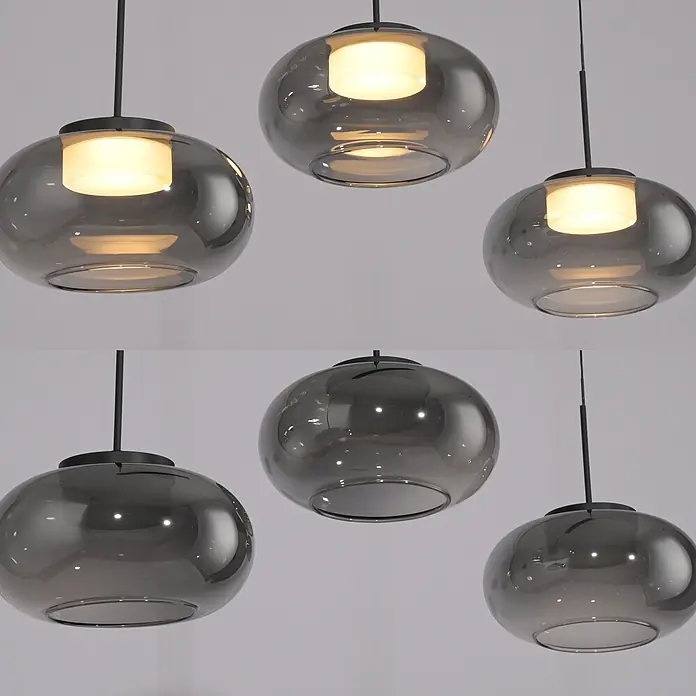 Just Light LED-Pendelleuchte Sia - 6 W, L x B x H: 80 x 75 x 20 cm, Rauchglas/ Schwarz, Warmweiß, Anzahl Leuchtmittel: 3 Stk. - Moderne graue Glaskugelleuchten, einige warm leuchtend.