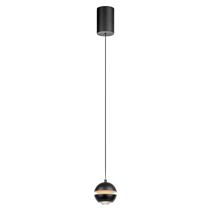 Just Light LED-Pendelleuchte Lini - 4,5 W, L x B x H: 10 x 10 x 10 cm, Schwarz, Warmweiß - Schwarze Metall-Pendelleuchte mit zylindrischer Deckenhalterung und rundem, flachem Schirm, der warmes, nach unten gerichtetes Licht abgibt.