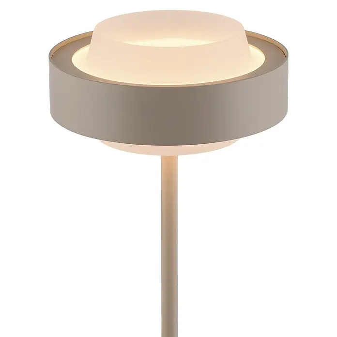 Just Light Akku-Tischleuchte Elmo - Warmweiß, IP20 - Moderne Stehleuchte mit hellgrauem, geschichtetem Rundkopf und milchigem Diffusor, der weiches, warmes Licht abgibt.