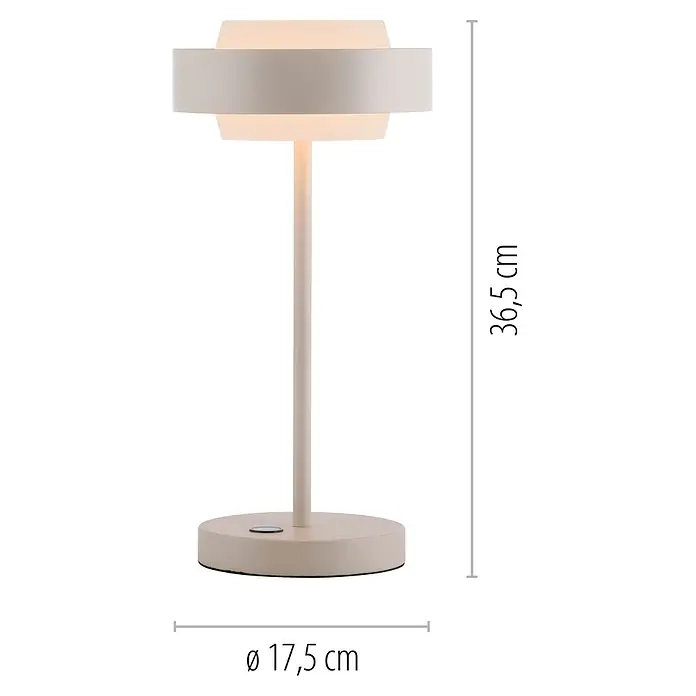Just Light Akku-Tischleuchte Elmo - Warmweiß, IP20 - Moderne beige Tischleuchte mit zweistufigem Schirm und warmem Licht, 36,5 cm hoch und 17,5 cm Durchmesser.